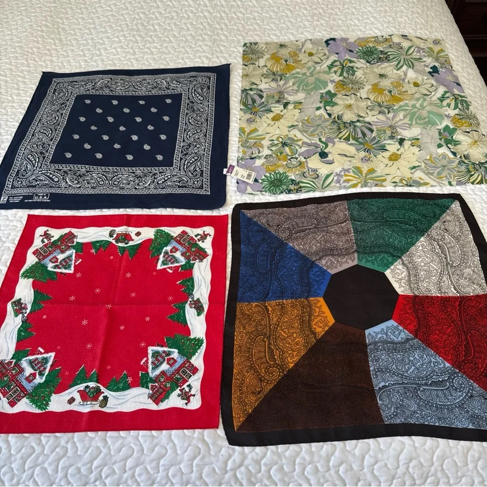 Lot of 16 VTG, Modern Handkerchiefs Bandana USA Flag RN 13960 Cotton Blend Paris